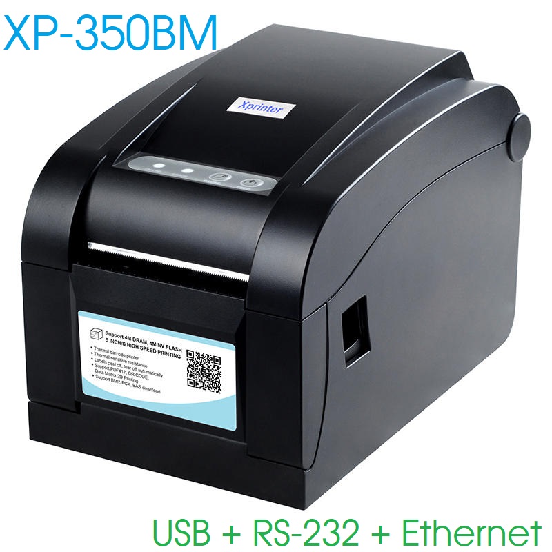 máy in mã vạch, máy in tem nhãn, XPrinter XP-350BM 2 cổng USB và LAN (Ethernet)